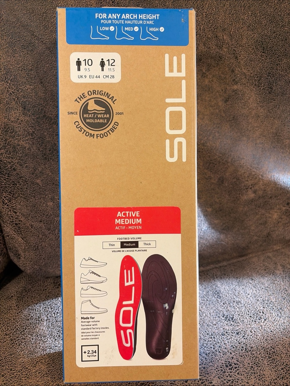 SOLE Active Medium Insoles - Custom Moldable. Mens Size 10/Women 12